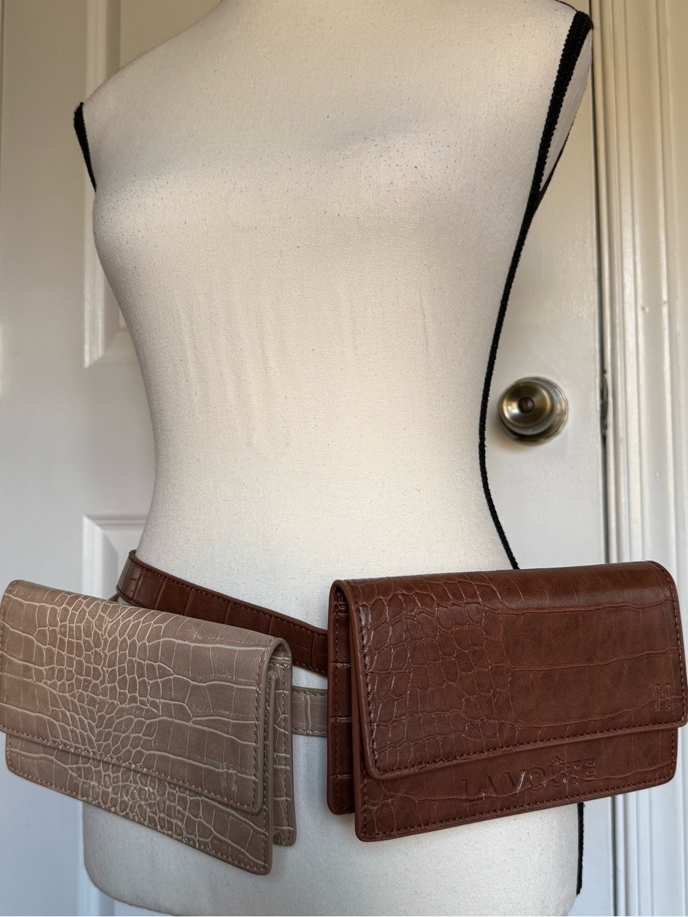 La Voute by Adrienne Bailon-Houghton faux croc textured vegan leather belt bags